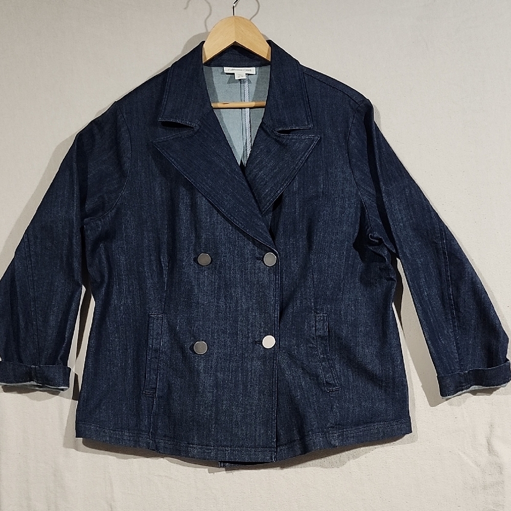 Coldwater Creek Women's Double Breasted 4 Button Dark Wash Denim‎ Jacket 20-22